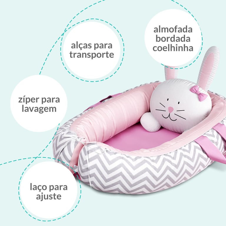 Ninho para Bebê Redutor de Berço Amiguinha Coelhinha Rosa 75cm