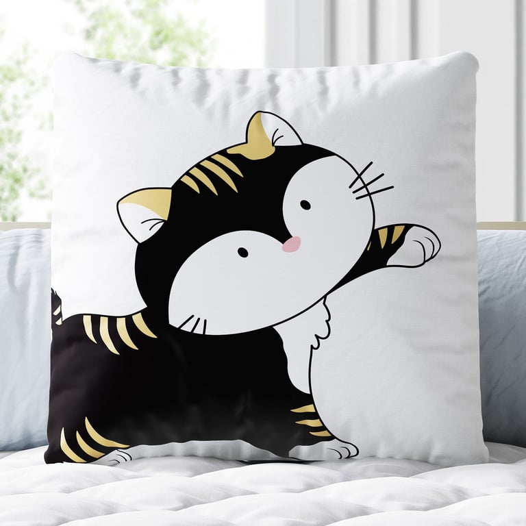 Almofada Quadrada Gatinho Preto e Bege 30cm