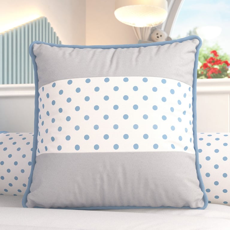 Almofada Quadrada Faixa Poá Cinza e Rosa 38cm