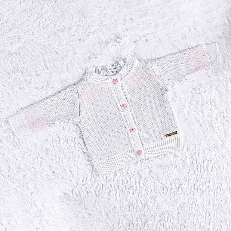 Casaquinho Tricot Jacquard Branco/Rosa
