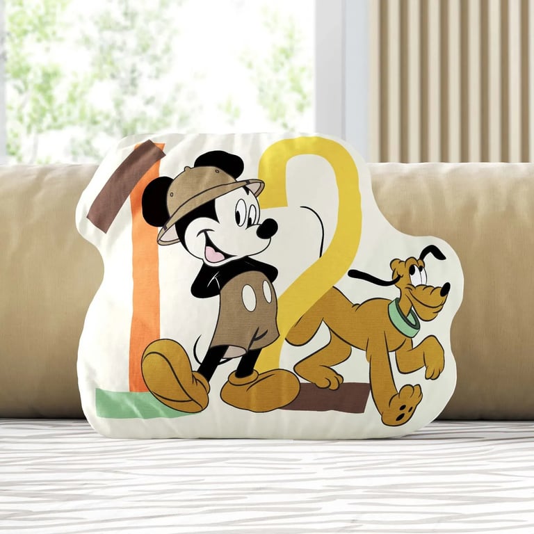 Almofada Mesversário Mickey Mouse e Pluto Safári 12 Meses 20cm