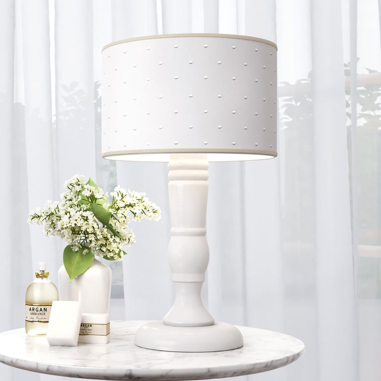 Abajur Madeira Luxo Bordado Branco