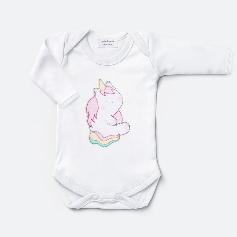 Body Manga Curta Unicórnio Arco-íris Colorido Tam P