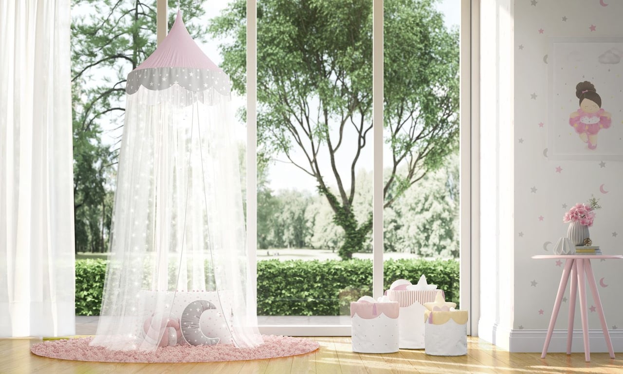 Tenda Dossel Estrelinhas Rosa/Cinza 2m