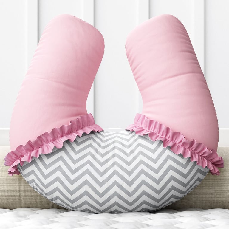Almofada Amamentação Chevron Rosa e Cinza
