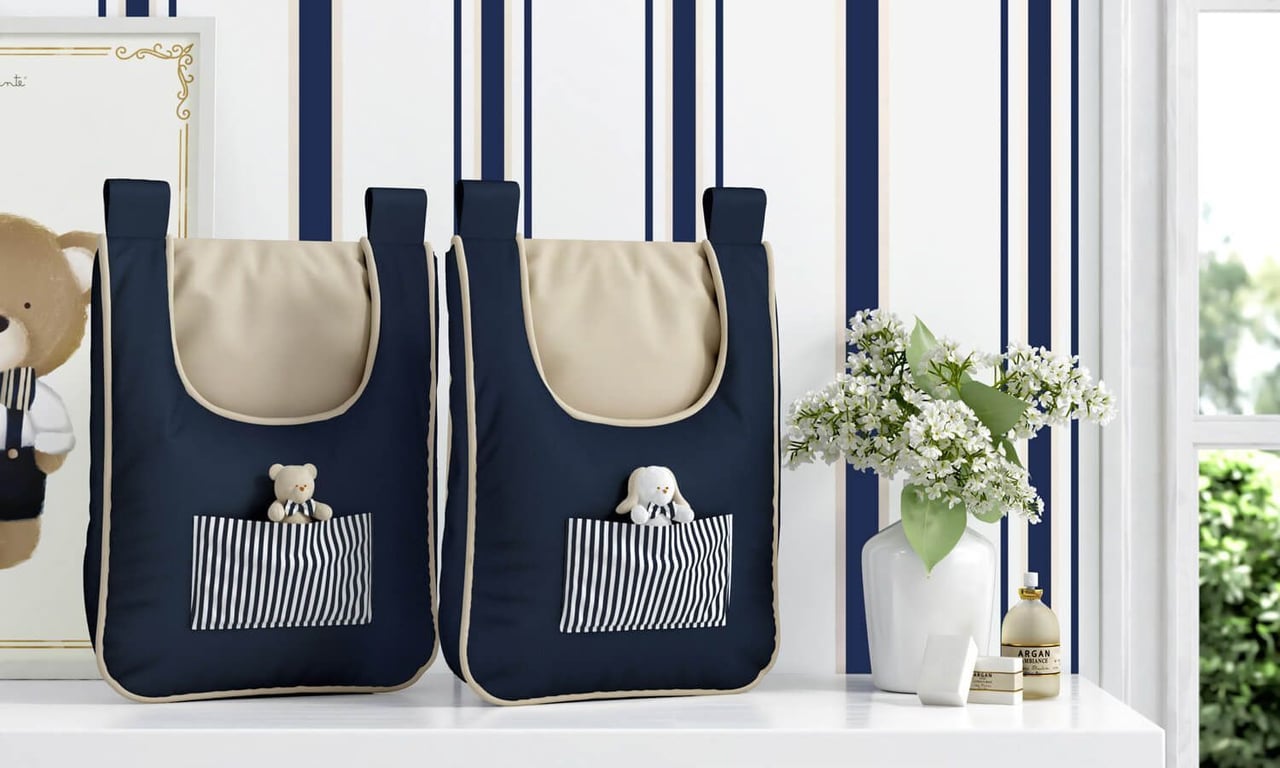 Porta Fraldas Varão Listrado Luxo Azul Marinho