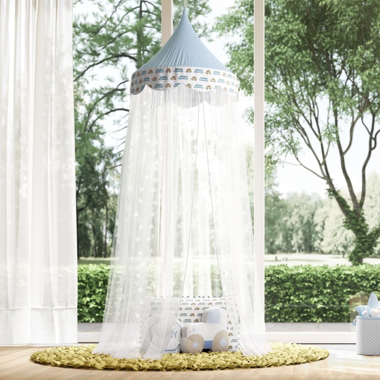 Tenda Dossel Carrinhos Azul e Bege