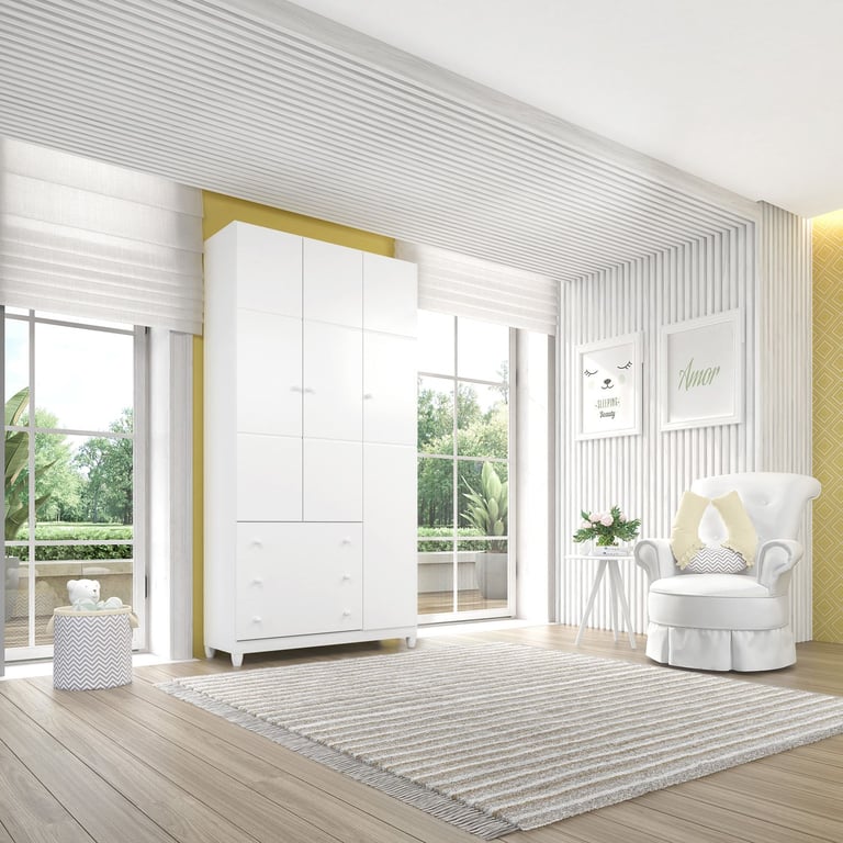 Guarda Roupa Infantil Branco 3 Portas Premier