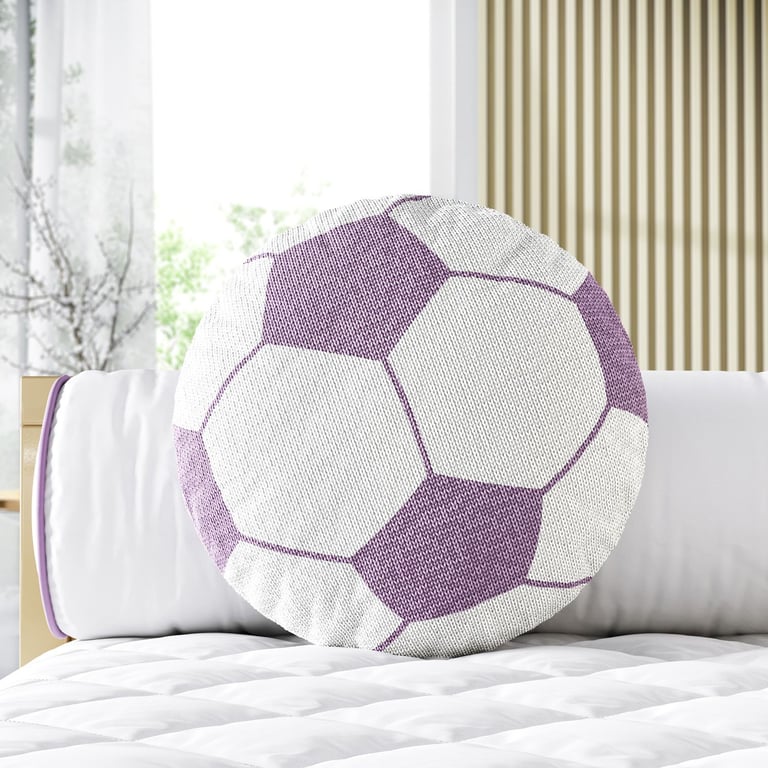 Almofada Redonda Tricot Bola de Futebol Lilás — vista alternativa