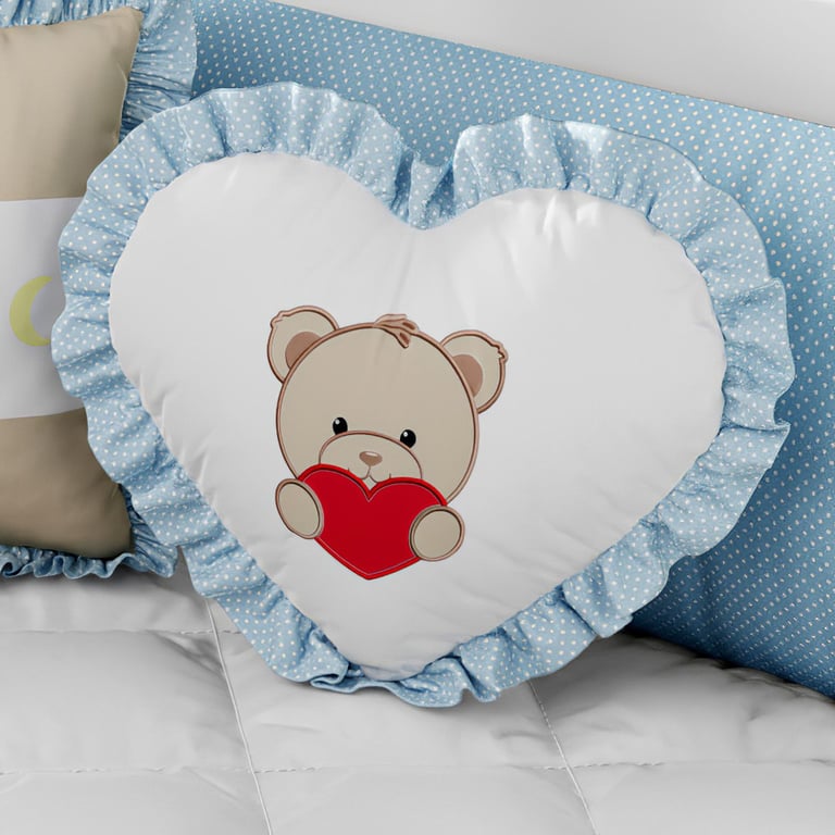 Almofada Ursinho Coração Azul 33cm