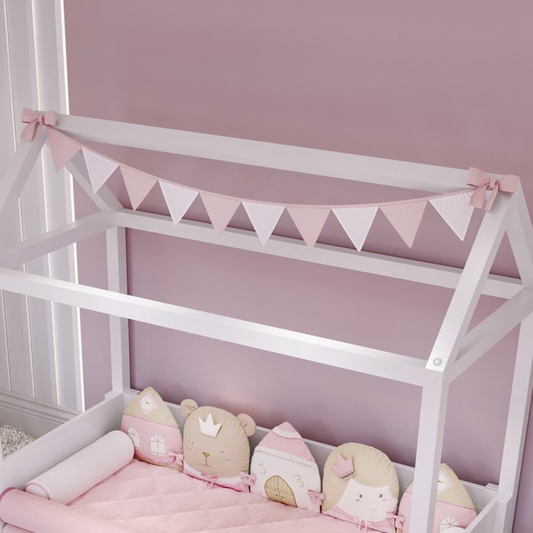 Varal de Cama Bandeirinhas Branco/Rosa 1,60m