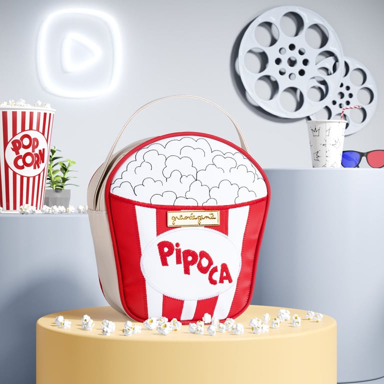 Lancheira Infantil Pipoca Branco e Vermelho 21cm