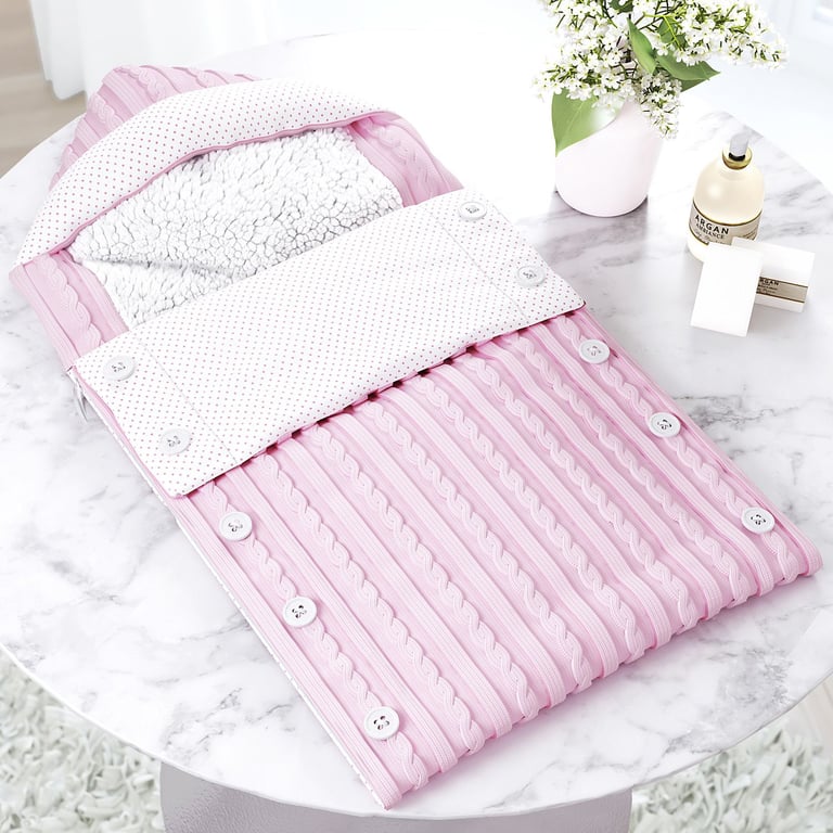 Porta Bebê com Capuz Tricot Luxo Azul