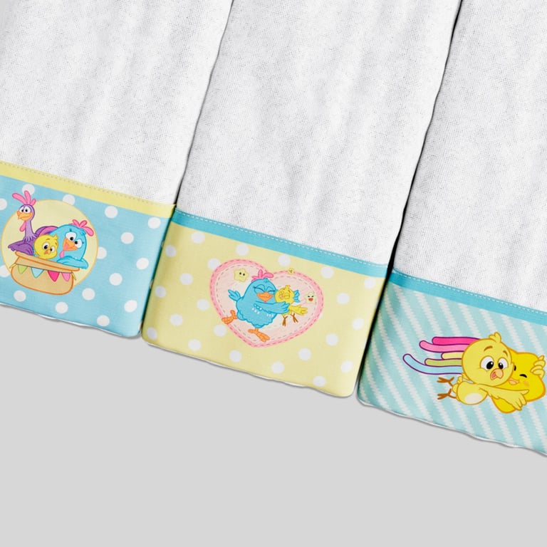 Jogo de Fraldas de Boca Galinha Pintadinha Poá e Listra 3 Peças