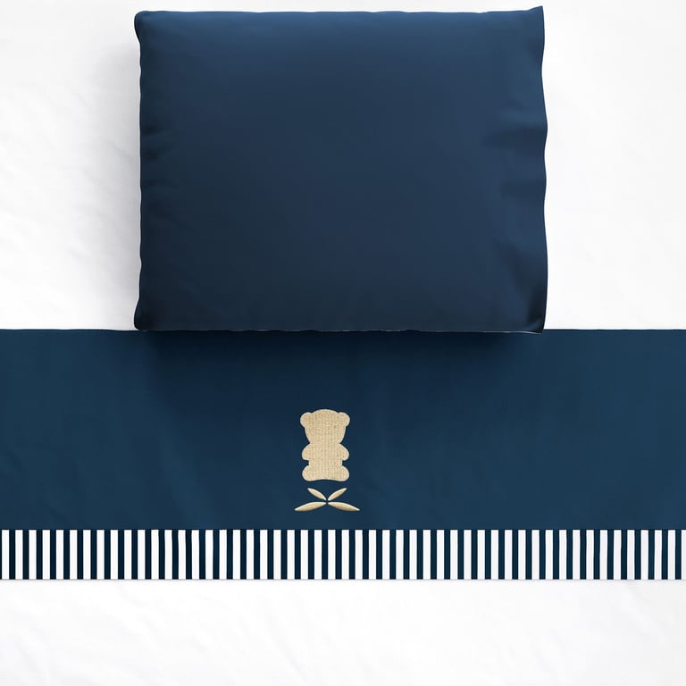 Jogo de Lençol Berço Bordado Urso Azul Marinho 3 peças