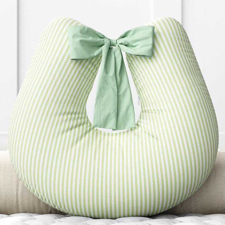 Almofada Amamentação Listra Azul e Laço Bege