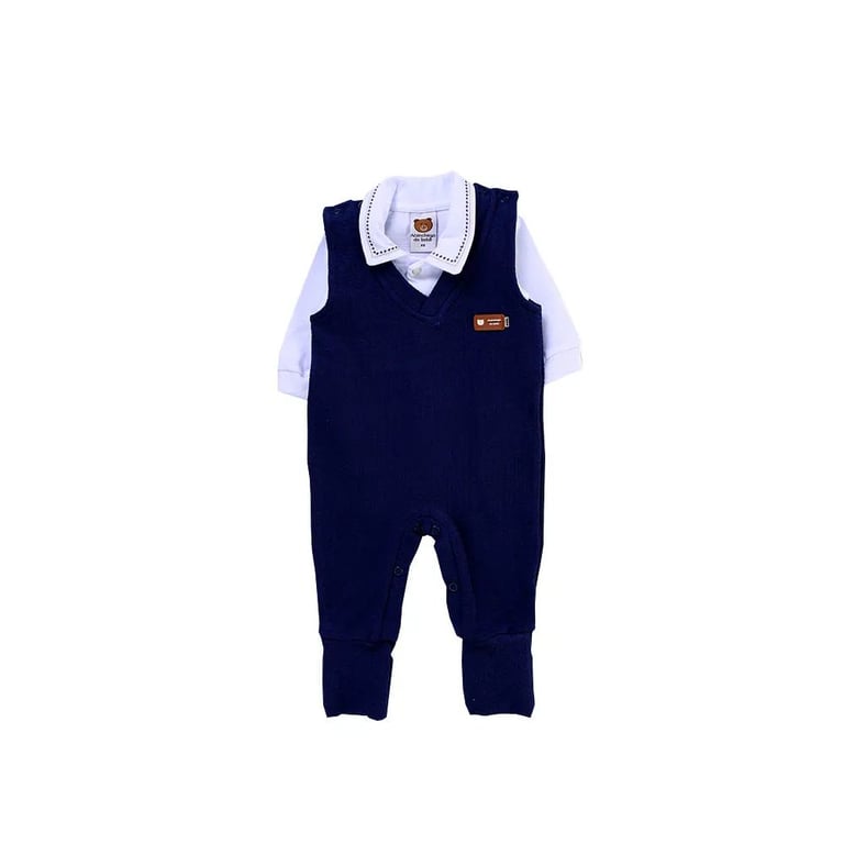 Saída de Maternidade Aconchego do Bebê com Gola Bordada Azul Marinho