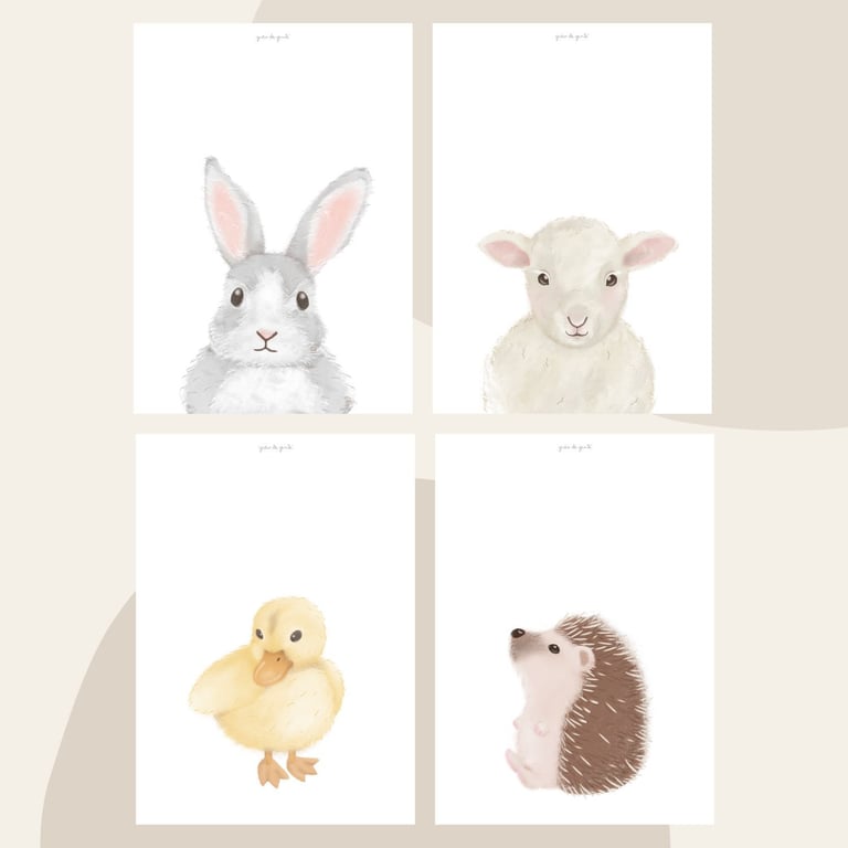 Kit Pôster Adesivo Bichinhos Luxo 4 peças