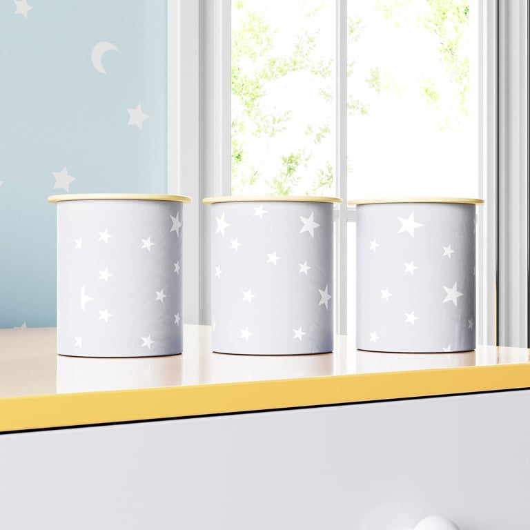 Jogo de Potes Redondos Estrelinha Cinza e Amarelo