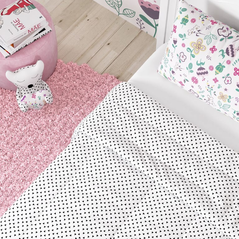 Edredom Infantil Solteiro Triângulos Floral Moderna