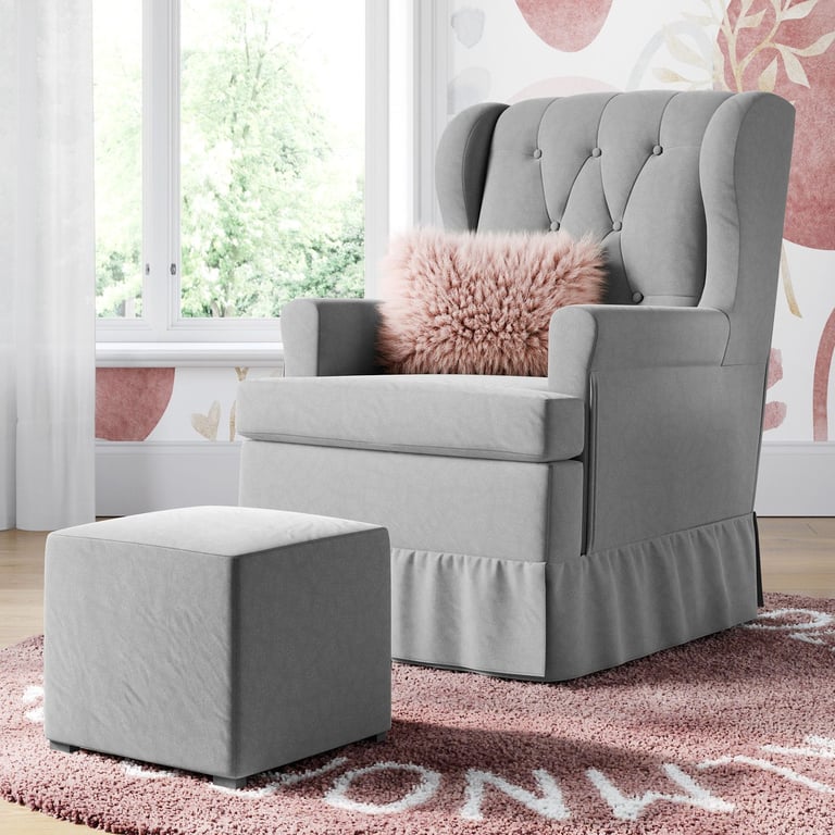 Poltrona Amamentação Eloisa Balanço Areia + Puff