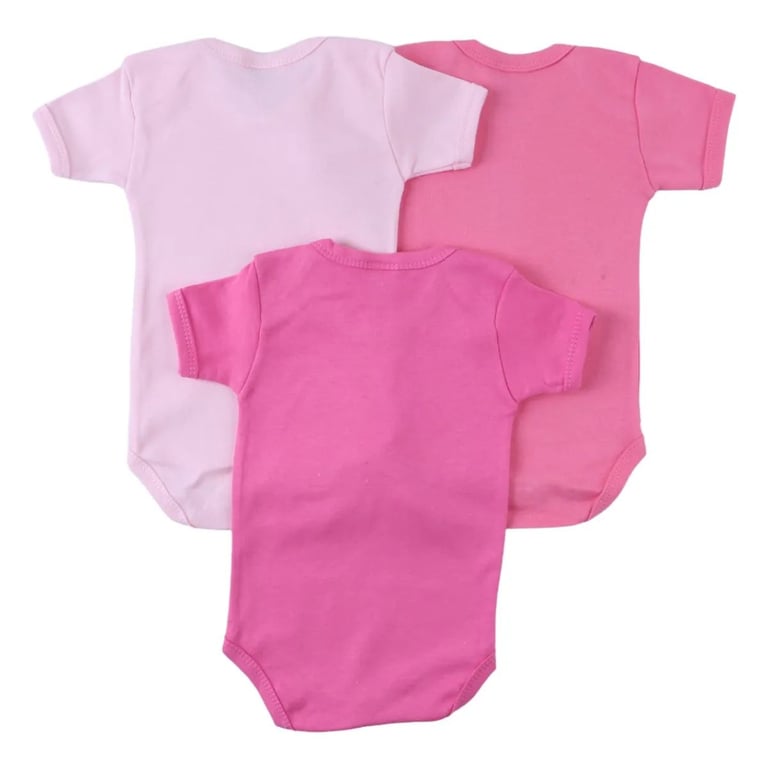 Kit Body Manga Curta Bebê Baby Bee Suedine Rosa 3 Peças