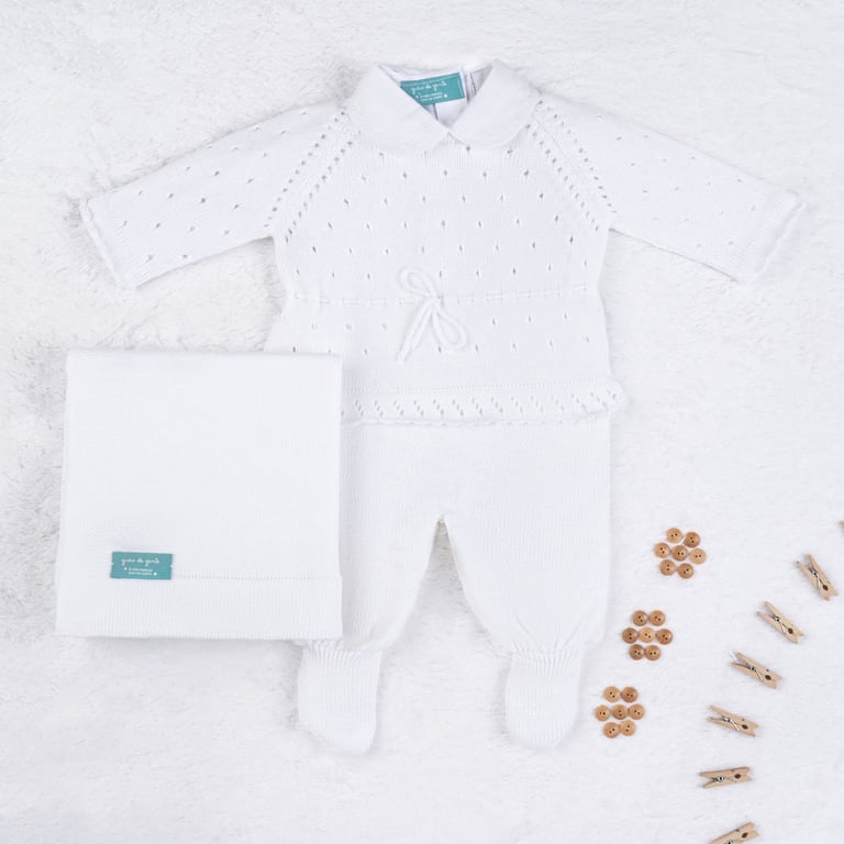 Saída Maternidade Tricot Camélia Rosa 03 Peças