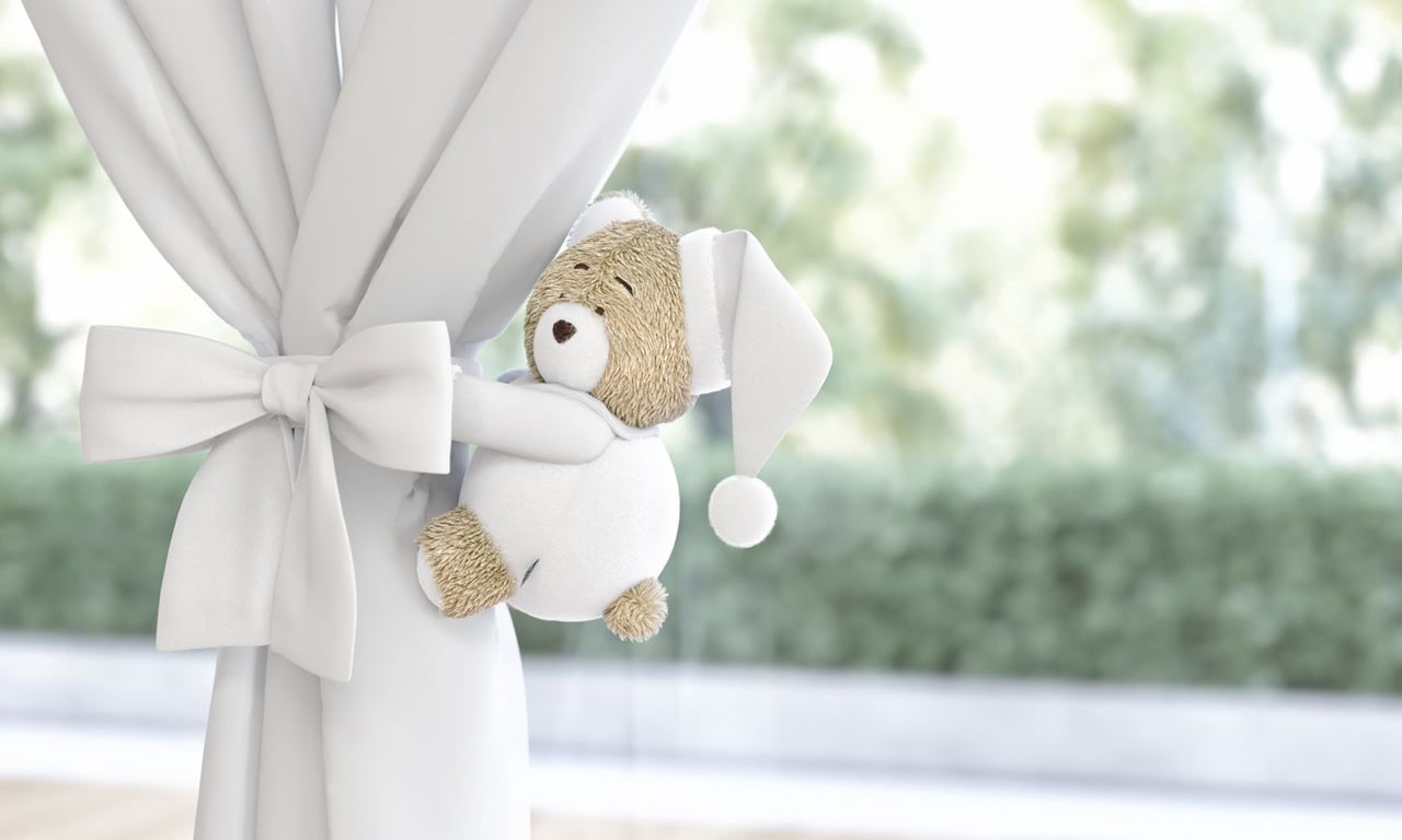 Prendedor de Cortina Ursinho Branco Clássico 2 Peças