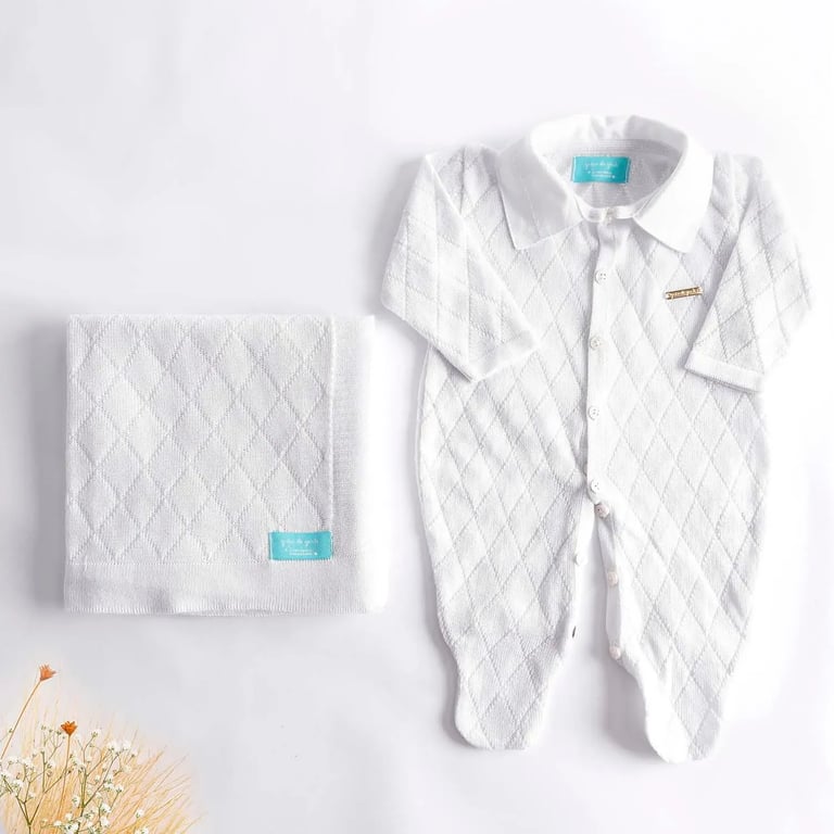 Saída Maternidade Tricot Branco Com Gola 02 Peças