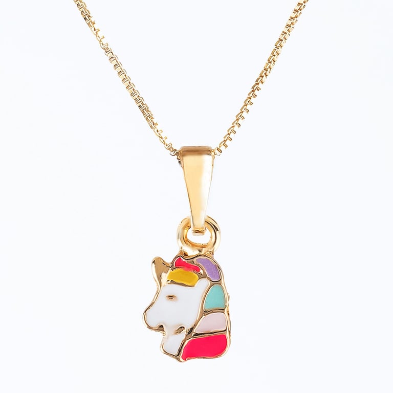 Colar Infantil Unicórnio Arco-íris Ouro