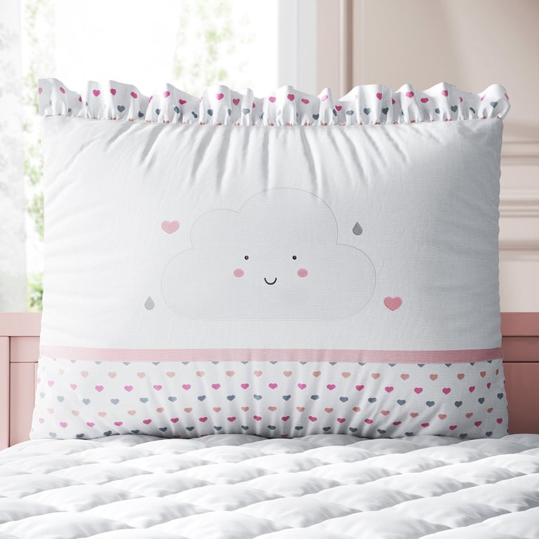 Kit Berço Trança Nuvem Coração Rosa