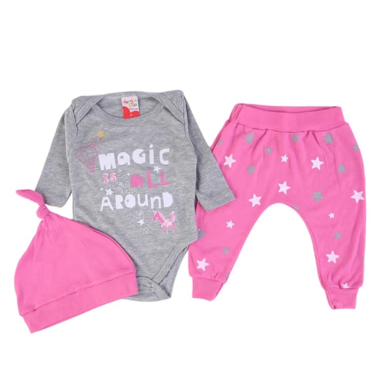 Conjunto Bebê Dengos e Cia Magic Cinza