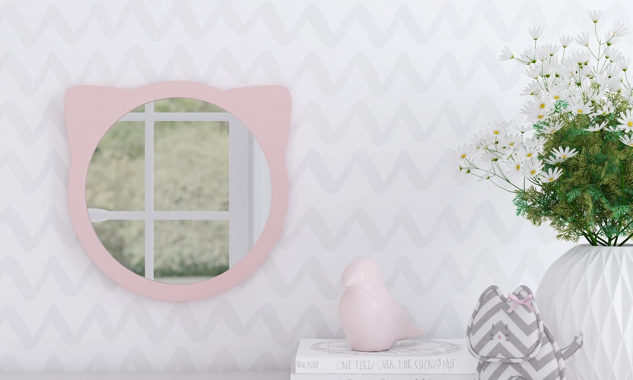 Espelho Redondo Amiguinha Gatinha Rosa 30cm