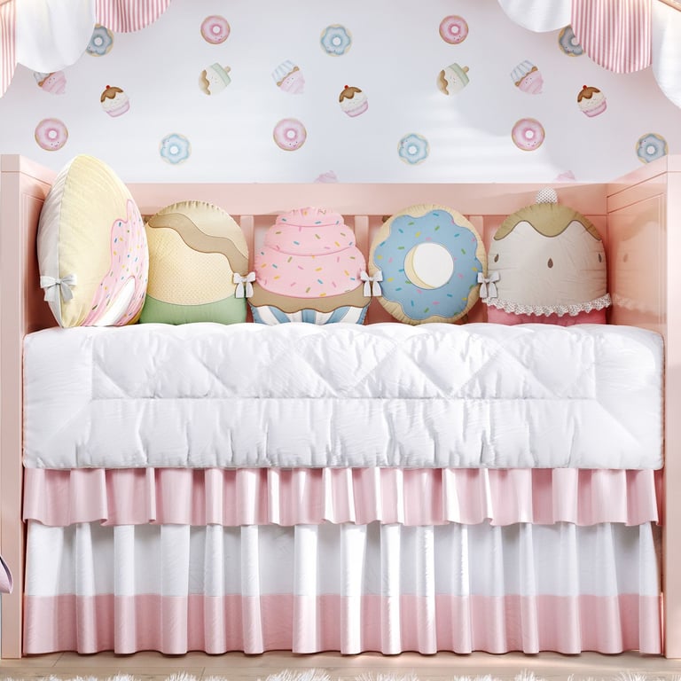 Saia de Berço Babado Duplo Rosa e Branco