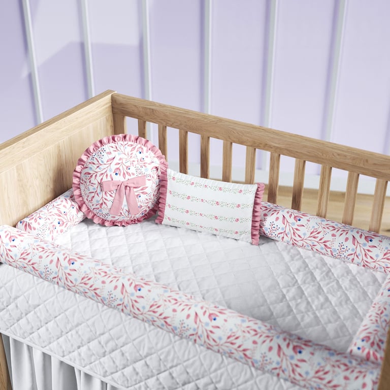 Kit Berço Rolinhos Folhas do Bosque Rosa 8 Peças — vista alternativa