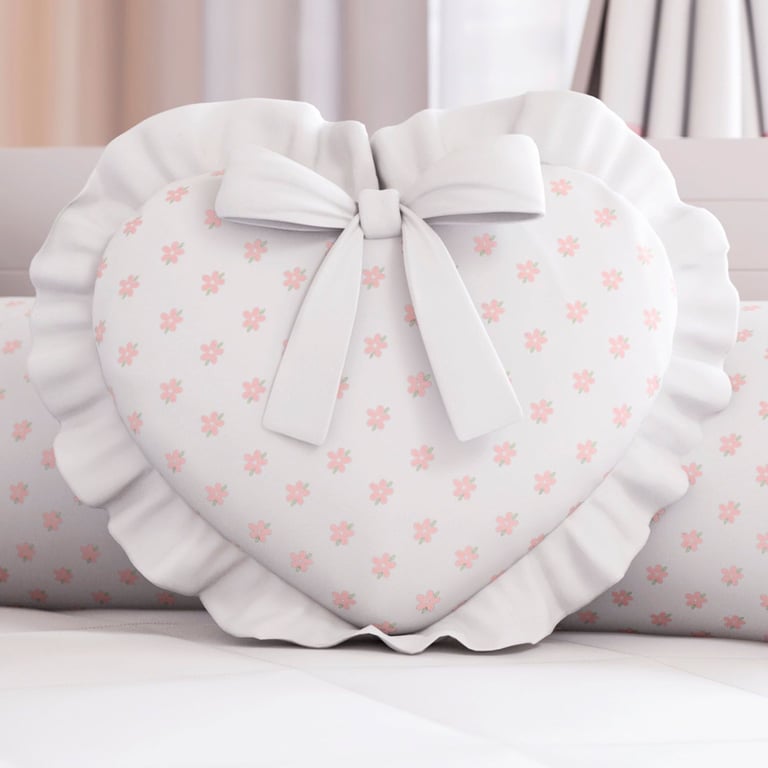 Almofada Coração Babados e Florzinhas 29cm