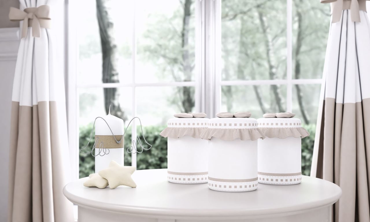 Jogo de Potes com Babado e Laço Bege