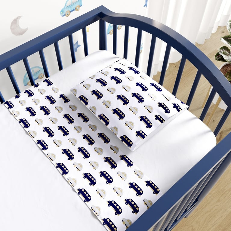 Jogo de Lençol Berço Carrinhos Azul e Amarelo 3 peças — vista alternativa