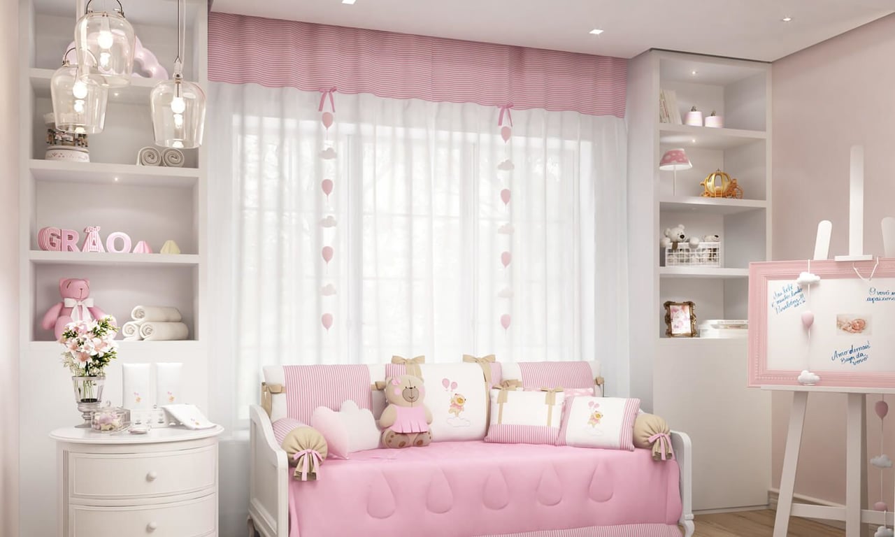 Pêndulos Cortina Nuvem e Balão Rosa — vista alternativa