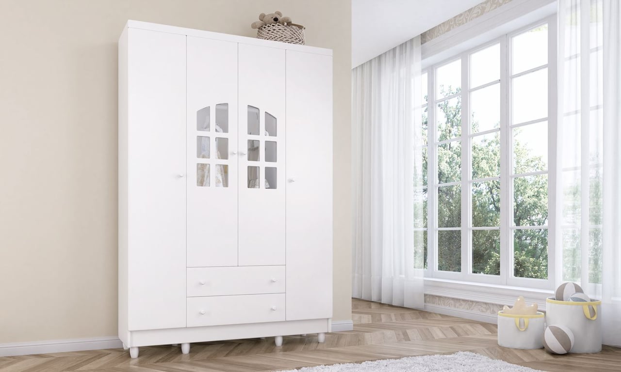 Guarda Roupa Infantil Branco 4 Portas Luxo — vista alternativa