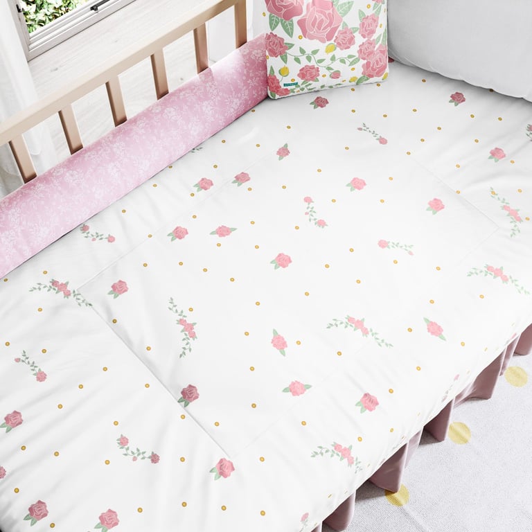 Edredom de Berço Floral Rosa Provençal