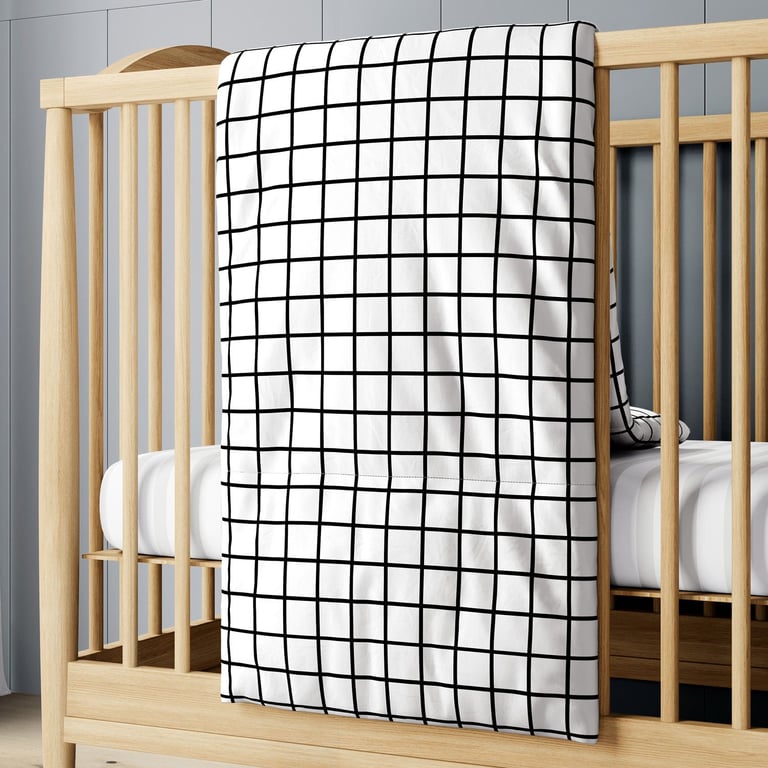 Edredom de Berço Quadriculado Preto e Branco