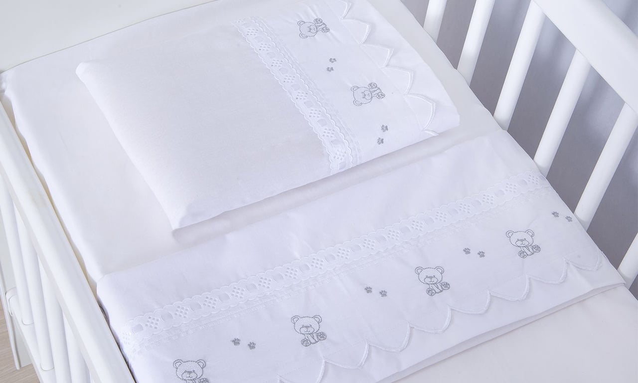 Jogo de Lençol Mini Berço Urso Teddy Branco