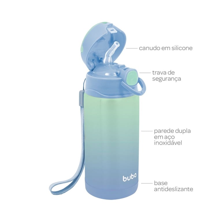 Copo Térmico Parede Dupla com Canudo Azul e Verde — vista alternativa