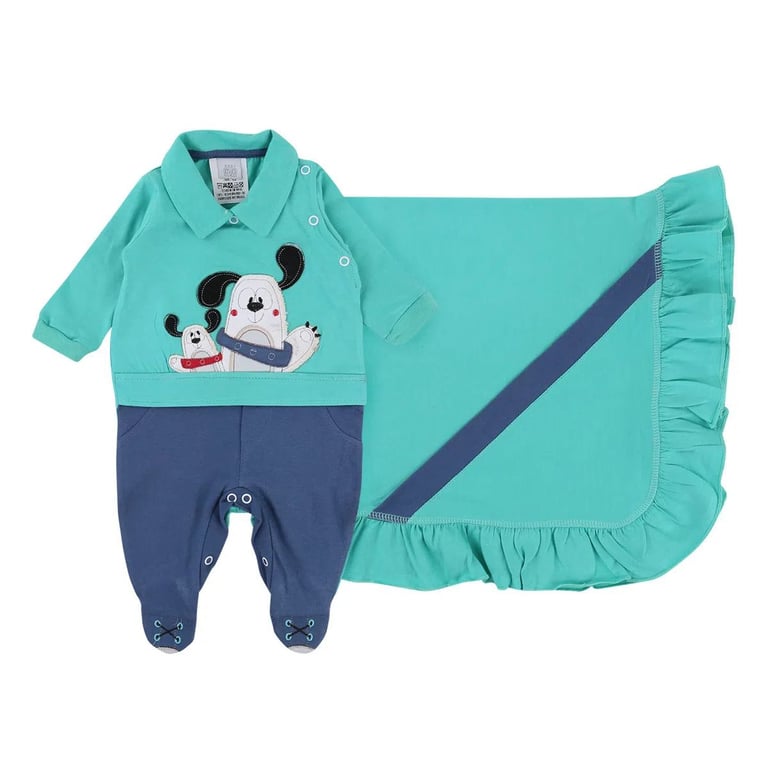 Saída Maternidade Baby Gijo em Meia Malha Dog Verde 2 Peças