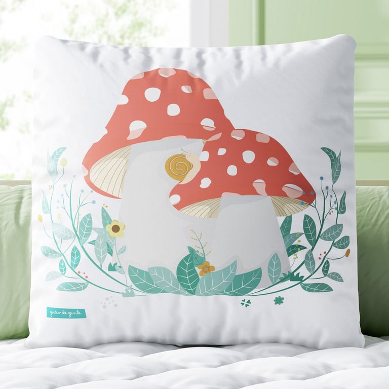 Almofada Quadrada Casinhas Cogumelo 30cm