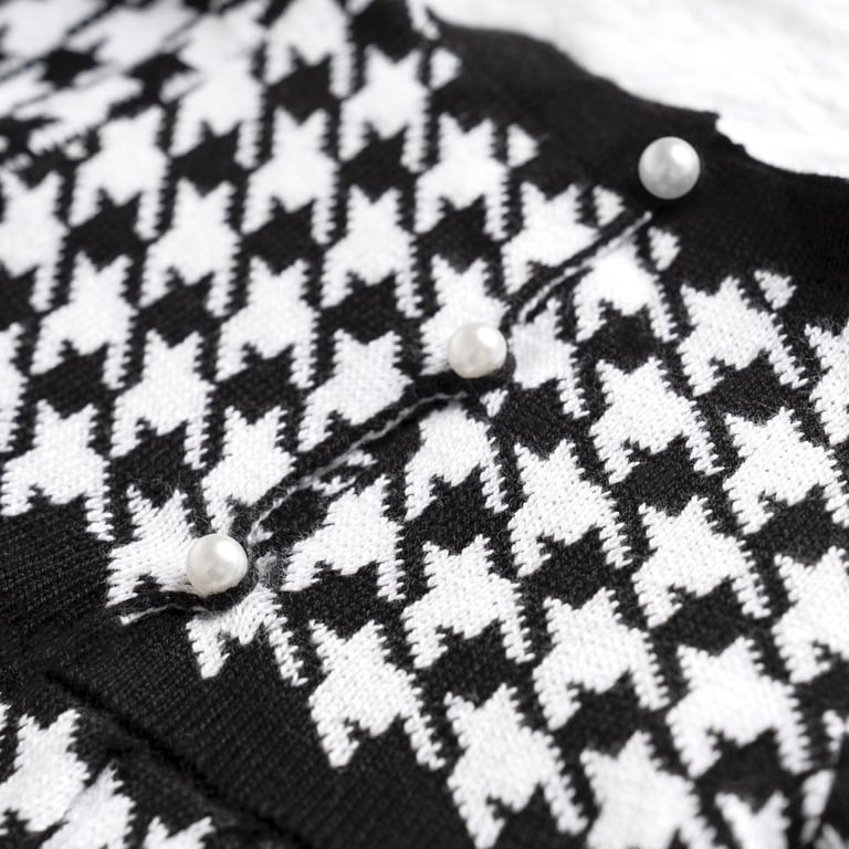 Vestido Tricot Jacquard Pied de Poule com Laço Preto — vista alternativa