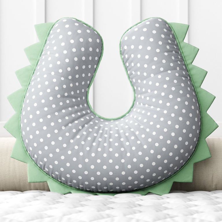 Almofada Amamentação Dino Poá Verde e Cinza