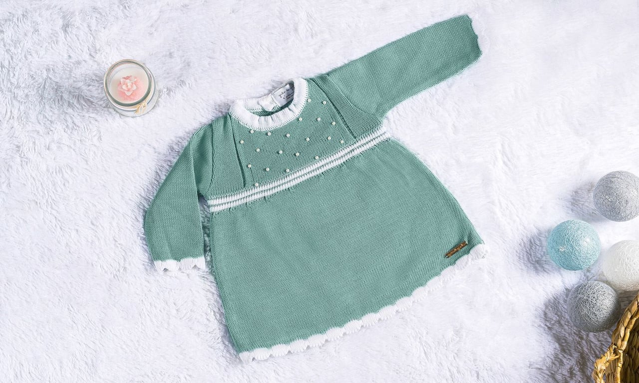 Vestido Tricot com Pérolas Verde