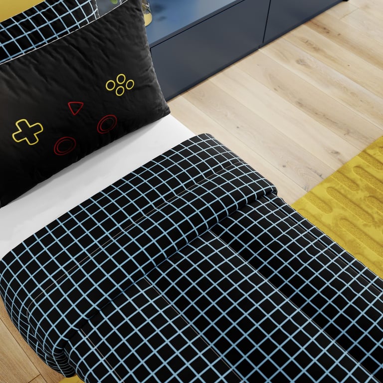 Edredom Infantil Solteiro Quadriculado Preto